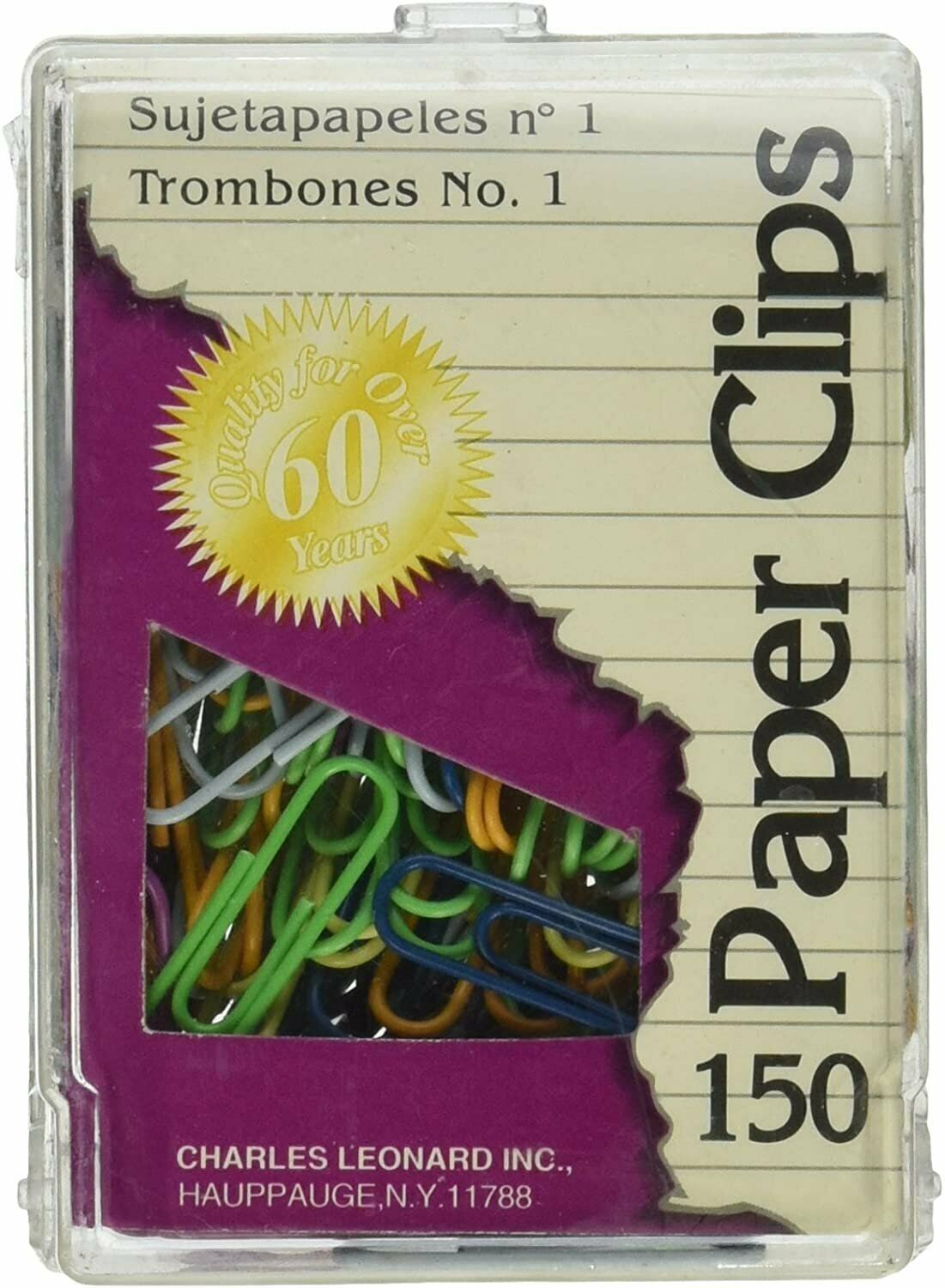 Charles Leonard Paper Clips In Reusable Box, Vinyl Coated, #1, 33mm, 150/box...