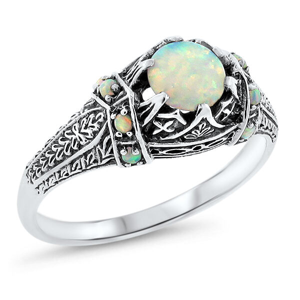 White Lab Opal Antique Victorian Design .925 Sterling Silver Ring,          #643