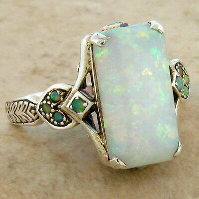 White Lab Opal Antique Victorian Style .925 Sterling Silver Ring,           #462