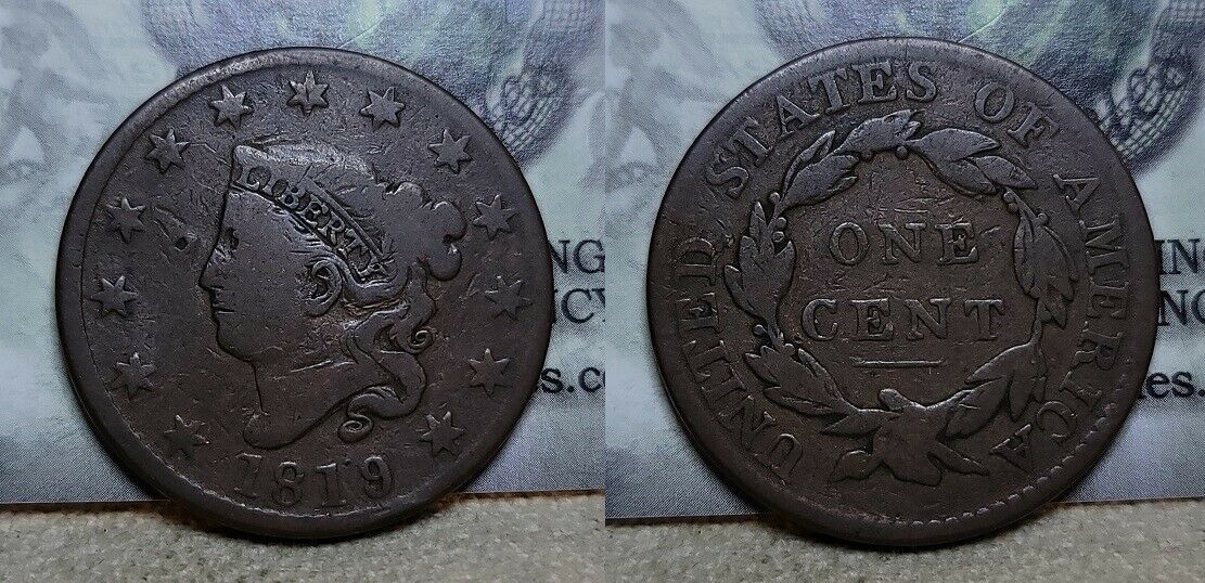 1819 9 Over 8 Coronet Head Large Cent 1c