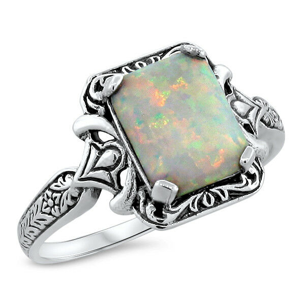 White Lab Opal Antique Victorian Design .925 Sterling Silver Ring,          #468