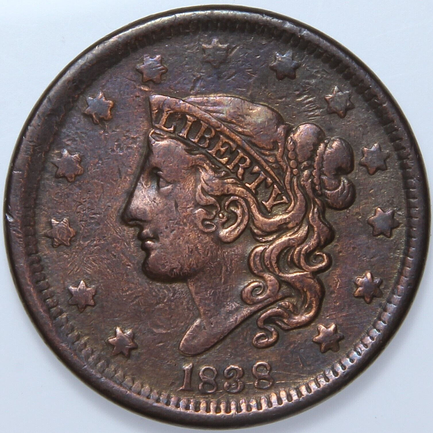 1838 Us Coronet Head Large Cent 1c -k195-