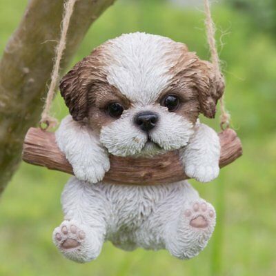 Hanging Shih Tzu Puppy Dog - Life Like Figurine Statue Home Garden New