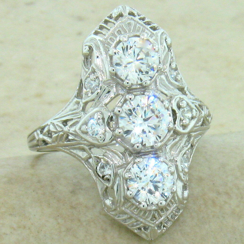 Art Deco Classic Antique Style 925 Sterling Silver Cz Ring,                 #847