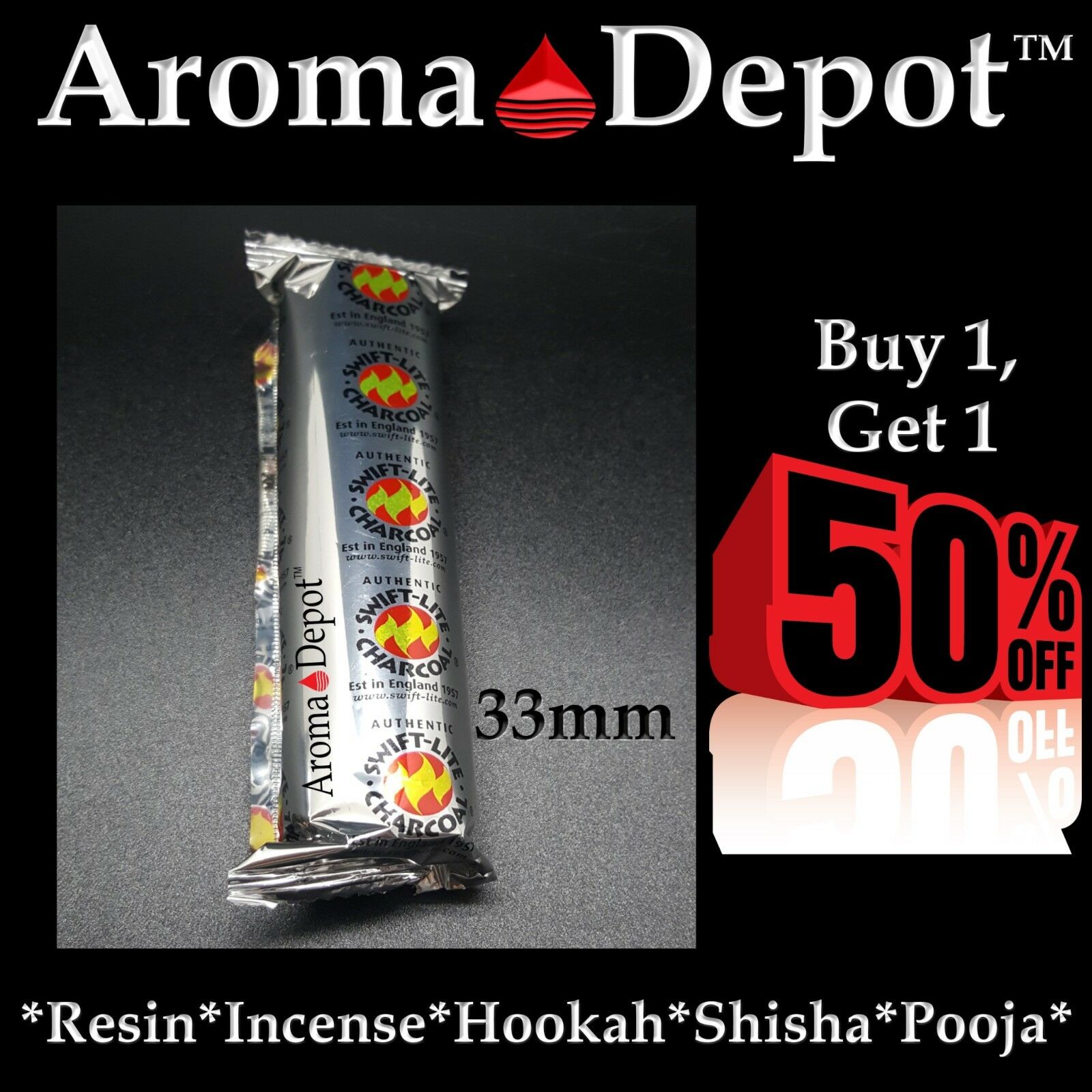 1 Pack Charcoal Tablets Swift Lite 33mm Resin Granular Incense Hookah Incense
