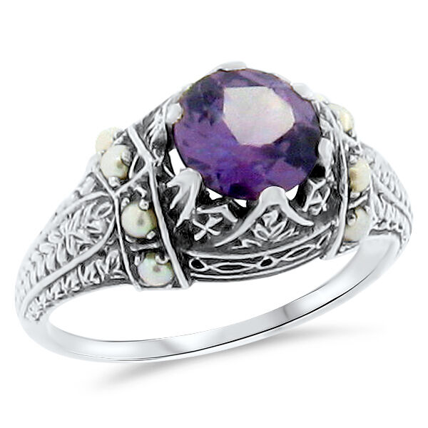 Color Changing Lab Alexandrite Antique Style .925 Sterling Silver Ring,     #132