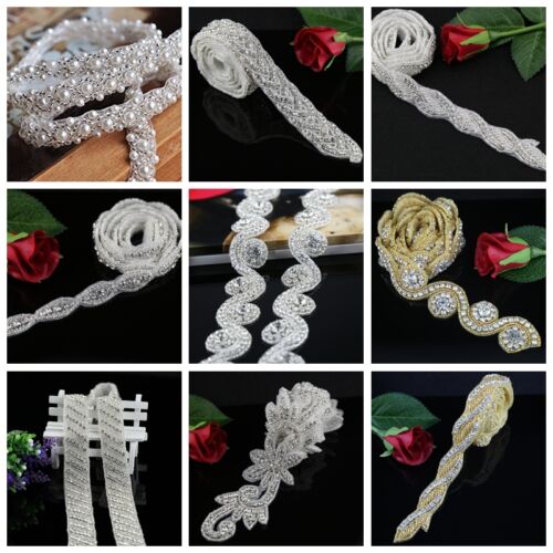 1yard Bridal Crystal Rhinestone Applique Pearl Beaded Trim Diy Wedding Sash Belt